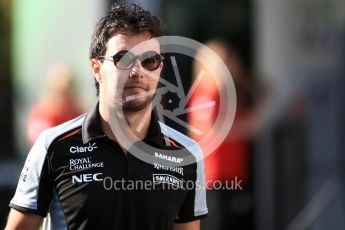 World © Octane Photographic Ltd. Sahara Force India VJM09 - Sergio Perez. Saturday 27th August 2016, F1 Belgian GP Paddock, Spa-Francorchamps, Belgium. Digital Ref :1686LB1D8743