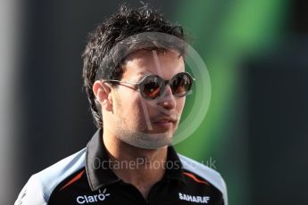 World © Octane Photographic Ltd. Sahara Force India VJM09 - Sergio Perez. Saturday 27th August 2016, F1 Belgian GP Paddock, Spa-Francorchamps, Belgium. Digital Ref :1686LB1D8749
