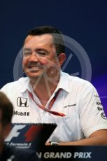 World © Octane Photographic Ltd. F1 Belgian GP FIA Personnel Press Conference, Spa-Francorchamps, Belgium. Friday 26th August 2016. Eric Boullier – McLaren Honda Racing Director. Digital Ref : 1684LB1D7762