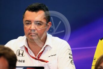 World © Octane Photographic Ltd. F1 Belgian GP FIA Personnel Press Conference, Spa-Francorchamps, Belgium. Friday 26th August 2016. Eric Boullier – McLaren Honda Racing Director. Digital Ref : 1684LB1D7862