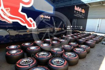 World © Octane Photographic Ltd. Red Bull Racing tyres. Thursday 25th August 2016, F1 Belgian GP Pit Lane, Spa-Francorchamps, Belgium. Digital Ref : 1677LB2D3290