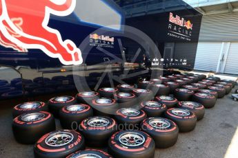 World © Octane Photographic Ltd. Red Bull Racing tyres. Thursday 25th August 2016, F1 Belgian GP Pit Lane, Spa-Francorchamps, Belgium. Digital Ref : 1677LB2D3290