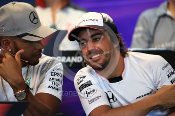 World © Octane Photographic Ltd. F1 Belgian GP FIA Drivers’ Press Conference, Spa-Francorchamps, Belgium. Thursday 25th August 2016. Mercedes AMG Petronas – Lewis Hamilton and McLaren Honda - Fernando Alonso. Digital Ref : 1678LB1D5917