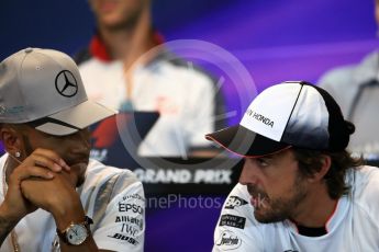 World © Octane Photographic Ltd. F1 Belgian GP FIA Drivers’ Press Conference, Spa-Francorchamps, Belgium. Thursday 25th August 2016. Mercedes AMG Petronas – Lewis Hamilton and McLaren Honda - Fernando Alonso. Digital Ref : 1678LB1D5926