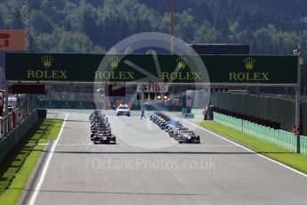 World © Octane Photographic Ltd. Rapax - GP2/11 – Gustav Malja leads the race start. Sunday 28th August 2016, GP2 Race 2, Spa-Francorchamps, Belgium. Digital Ref : 1690LB1D1731