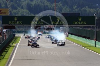 World © Octane Photographic Ltd. Rapax - GP2/11 – Gustav Malja leads the race start. Sunday 28th August 2016, GP2 Race 2, Spa-Francorchamps, Belgium. Digital Ref : 1690LB1D1748