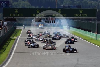 World © Octane Photographic Ltd. Rapax - GP2/11 – Gustav Malja leads the race start. Sunday 28th August 2016, GP2 Race 2, Spa-Francorchamps, Belgium. Digital Ref : 1690LB1D1772