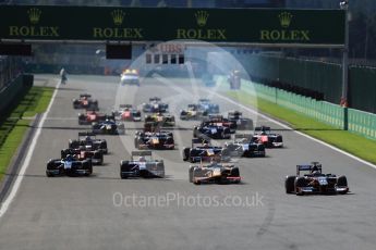 World © Octane Photographic Ltd. Rapax - GP2/11 – Gustav Malja leads the race start. Sunday 28th August 2016, GP2 Race 2, Spa-Francorchamps, Belgium. Digital Ref : 1690LB1D1778