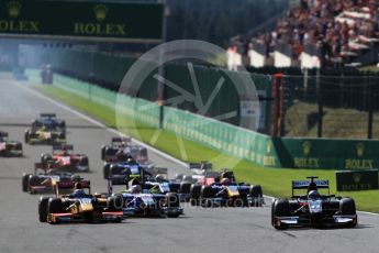 World © Octane Photographic Ltd. Rapax - GP2/11 – Gustav Malja leads the race start. Sunday 28th August 2016, GP2 Race 2, Spa-Francorchamps, Belgium. Digital Ref : 1690LB1D1784