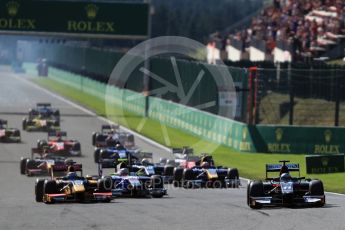 World © Octane Photographic Ltd. Rapax - GP2/11 – Gustav Malja leads the race start. Sunday 28th August 2016, GP2 Race 2, Spa-Francorchamps, Belgium. Digital Ref : 1690LB1D1784