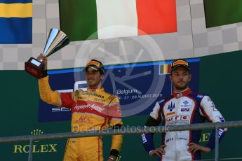 World © Octane Photographic Ltd. Rapax - GP2/11 – Gustav Malja and Trident - GP2/11 – Luca Ghiotto. Sunday 28th August 2016, GP2 Race 2, Spa-Francorchamps, Belgium. Digital Ref : 1690LB2D4603