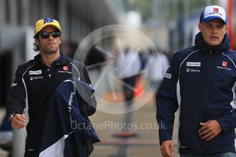 World © Octane Photographic Ltd. Sauber F1 Team C35 – Marcus Ericsson and Felipe Nasr. Sunday 10th July 2016, F1 British GP Drivers Parade, Silverstone, UK. Digital Ref :
