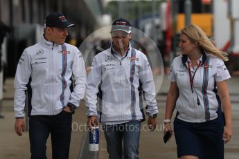 World © Octane Photographic Ltd. Williams Martini Racing, Williams Mercedes FW38 – Felipe Massa and Valtteri Bottas. Sunday 10th July 2016, F1 British GP Drivers Parade, Silverstone, UK. Digital Ref :