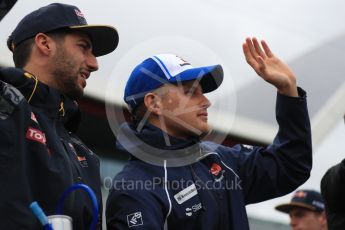 World © Octane Photographic Ltd. Red Bull Racing RB12 – Daniel Ricciardo and Sauber F1 Team C35 – Marcus Ericsson. Sunday 10th July 2016, F1 British GP Drivers Parade, Silverstone, UK. Digital Ref :