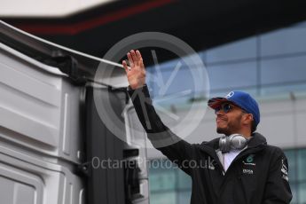 World © Octane Photographic Ltd. Mercedes AMG Petronas W07 Hybrid – Lewis Hamilton. Sunday 10th July 2016, F1 British GP Drivers Parade, Silverstone, UK. Digital Ref :
