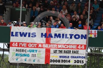 World © Octane Photographic Ltd. Lewis Hamilton fans. Saturday 9th July 2016, F1 British GP Practice 3, Silverstone, UK. Digital Ref : 1625LB1D3484