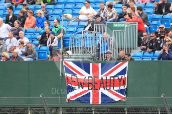 World © Octane Photographic Ltd. Flags supporting Lewis Hamilton. Saturday 9th July 2016, F1 British GP Qualifying, Silverstone, UK. Digital Ref : 1626LB1D3867