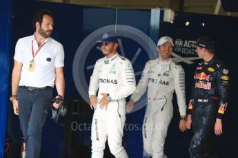 World © Octane Photographic Ltd. Mercedes AMG Petronas W07 Hybrid – Lewis Hamilton and Nico Rosberg and Red Bull Racing RB12 – Max Verstappen. Saturday 9th July 2016, F1 British GP Qualifying, Silverstone, UK. Digital Ref : 1626LB1D3982