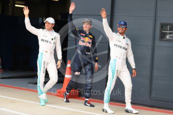 World © Octane Photographic Ltd. Mercedes AMG Petronas W07 Hybrid – Lewis Hamilton and Nico Rosberg and Red Bull Racing RB12 – Max Verstappen. Saturday 9th July 2016, F1 British GP Qualifying, Silverstone, UK. Digital Ref : 1626LB1D4007