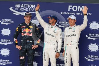 World © Octane Photographic Ltd. Mercedes AMG Petronas W07 Hybrid – Lewis Hamilton and Nico Rosberg and Red Bull Racing RB12 – Max Verstappen. Saturday 9th July 2016, F1 British GP Qualifying, Silverstone, UK. Digital Ref : 1626LB1D4056