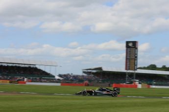 World © Octane Photographic Ltd. Sahara Force India VJM09 - Sergio Perez. Friday 8th July 2016, F1 British GP Practice 2, Silverstone, UK. Digital Ref : 1621LB5D5732