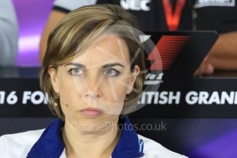 World © Octane Photographic Ltd. F1 British GP FIA Personnel Press Conference, Silverstone, UK. Friday 8th July 2016. Claire Williams - Williams Martini Racing Deputy Team Principal. Digital Ref : 1624LB1D2619