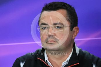 World © Octane Photographic Ltd. F1 British GP FIA Personnel Press Conference, Silverstone, UK. Friday 8th July 2016. Eric Boullier – McLaren Honda Racing Director. Digital Ref : 1624LB1D2631