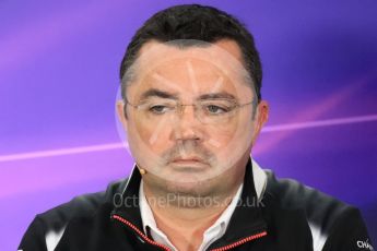 World © Octane Photographic Ltd. F1 British GP FIA Personnel Press Conference, Silverstone, UK. Friday 8th July 2016. Eric Boullier – McLaren Honda Racing Director. Digital Ref : 1624LB1D2771