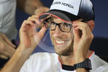 World © Octane Photographic Ltd. F1 British GP FIA Drivers’ Press Conference, Silverstone, UK. Thursday 7th July 2016. McLaren Honda – Jenson Button. Digital Ref : 1617LB1D0089