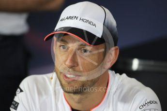 World © Octane Photographic Ltd. F1 British GP FIA Drivers’ Press Conference, Silverstone, UK. Thursday 7th July 2016. McLaren Honda – Jenson Button. Digital Ref : 1617LB1D0147