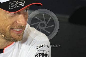 World © Octane Photographic Ltd. F1 British GP FIA Drivers’ Press Conference, Silverstone, UK. Thursday 7th July 2016. McLaren Honda – Jenson Button. Digital Ref : 1617LB1D0185