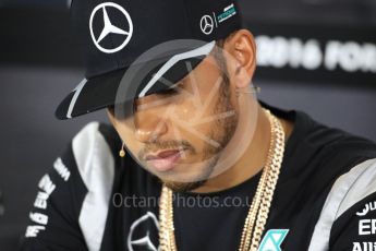World © Octane Photographic Ltd. F1 British GP FIA Drivers’ Press Conference, Silverstone, UK. Thursday 7th July 2016. Mercedes AMG Petronas – Lewis Hamilton. Digital Ref : 1617LB1D0217