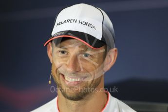 World © Octane Photographic Ltd. F1 British GP FIA Drivers’ Press Conference, Silverstone, UK. Thursday 7th July 2016. McLaren Honda – Jenson Button. Digital Ref : 1617LB1D0305