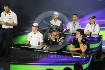 World © Octane Photographic Ltd. F1 British GP FIA Drivers’ Press Conference, Silverstone, UK. Thursday 7th July 2016. McLaren Honda – Jenson Button, Williams Martini Racing – Valtteri Bottas, Haas F1 Team – Romain Grosjean, Mercedes AMG Petronas – Lewis Hamilton, Renault Sport F1 Team – Jolyon Palmer and Manor Racing - Pascal Wehrlein. Digital Ref : 1617LB5D5367
