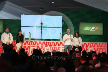 World © Octane Photographic Ltd. F1 Canadian GP – Stephanie Sigman, Carles Puyol, Gianluca Di Tondo and Scott Quinnell at the conference to announce F1 partnership with Heineken, Circuit Gilles Villeneuve, Montreal, Canada. Friday 10th June 2016. Digital Ref :1583LB1D9411