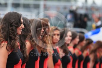 World © Octane Photographic Ltd. Grid Girls. Sunday 12th June 2016, F1 Canadian GP Drivers’ parade, Circuit Gilles Villeneuve, Montreal, Canada. Digital Ref :1591LB1D2906