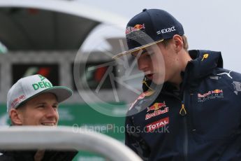 World © Octane Photographic Ltd. Sahara Force India - Nico Hulkenberg and Red Bull Racing RB12 – Max Verstappen. Sunday 12th June 2016, F1 Canadian GP Drivers’ parade, Circuit Gilles Villeneuve, Montreal, Canada. Digital Ref :1591LB1D2945