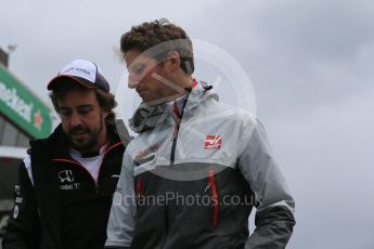 World © Octane Photographic Ltd. McLaren Honda – Fernando Alonso and Haas F1 Team – Romain Grosjean. Sunday 12th June 2016, F1 Canadian GP Drivers’ parade, Circuit Gilles Villeneuve, Montreal, Canada. Digital Ref :1591LB1D2990