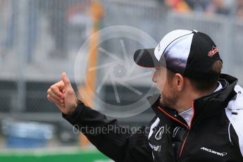 World © Octane Photographic Ltd. McLaren Honda – Jenson Button. Sunday 12th June 2016, F1 Canadian GP Drivers’ parade, Circuit Gilles Villeneuve, Montreal, Canada. Digital Ref :1591LB1D3117