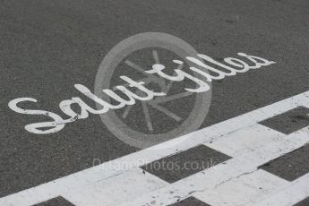 World © Octane Photographic Ltd. Start/Finish line with the famous Salut Gilles script. Sunday 12th June 2016, F1 Canadian GP Drivers’ parade, Circuit Gilles Villeneuve, Montreal, Canada. Digital Ref :1591LB1D3219