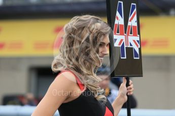 World © Octane Photographic Ltd. The grid girl of Mercedes AMG Petronas – Lewis Hamilton with his grid board. Sunday 12th June 2016, F1 Canadian GP Grid, Circuit Gilles Villeneuve, Montreal, Canada. Digital Ref :1591LB1D3269