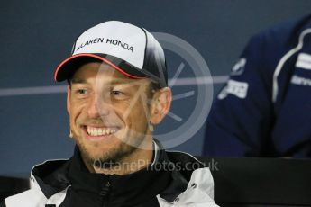 World © Octane Photographic Ltd. F1 Canadian GP FIA Drivers’ Press Conference, Circuit Gilles Villeneuve, Montreal, Canada. Thursday 9th June 2016. McLaren Honda – Jenson Button. Digital Ref :1582LB1D8666