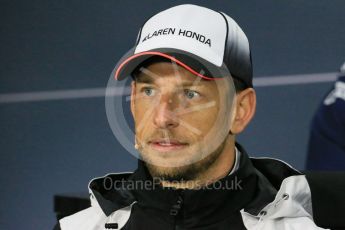 World © Octane Photographic Ltd. F1 Canadian GP FIA Drivers’ Press Conference, Circuit Gilles Villeneuve, Montreal, Canada. Thursday 9th June 2016. McLaren Honda – Jenson Button. Digital Ref :1582LB1D8671