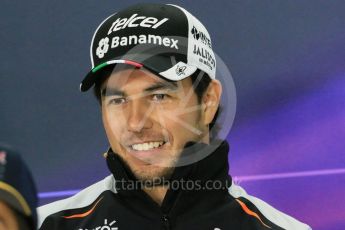 World © Octane Photographic Ltd. F1 Canadian GP FIA Drivers’ Press Conference, Circuit Gilles Villeneuve, Montreal, Canada. Thursday 9th June 2016. Sahara Force India - Sergio Perez. Digital Ref :1582LB1D8734