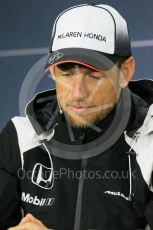 World © Octane Photographic Ltd. F1 Canadian GP FIA Drivers’ Press Conference, Circuit Gilles Villeneuve, Montreal, Canada. Thursday 9th June 2016. McLaren Honda – Jenson Button. Digital Ref :1582LB1D8753