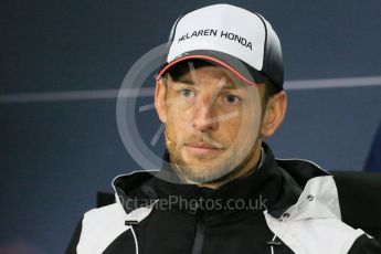 World © Octane Photographic Ltd. F1 Canadian GP FIA Drivers’ Press Conference, Circuit Gilles Villeneuve, Montreal, Canada. Thursday 9th June 2016. McLaren Honda – Jenson Button. Digital Ref :1582LB1D8897