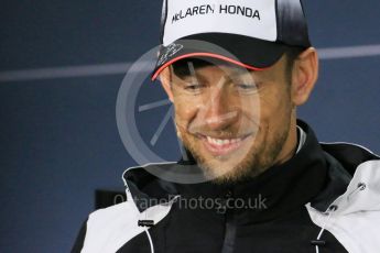 World © Octane Photographic Ltd. F1 Canadian GP FIA Drivers’ Press Conference, Circuit Gilles Villeneuve, Montreal, Canada. Thursday 9th June 2016. McLaren Honda – Jenson Button. Digital Ref :1582LB1D8909