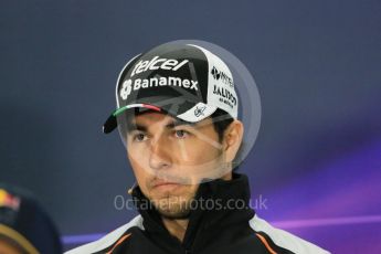 World © Octane Photographic Ltd. F1 Canadian GP FIA Drivers’ Press Conference, Circuit Gilles Villeneuve, Montreal, Canada. Thursday 9th June 2016. Sahara Force India - Sergio Perez. Digital Ref :1582LB1D8918