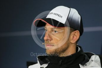 World © Octane Photographic Ltd. F1 Canadian GP FIA Drivers’ Press Conference, Circuit Gilles Villeneuve, Montreal, Canada. Thursday 9th June 2016. McLaren Honda – Jenson Button. Digital Ref :1582LB1D8934
