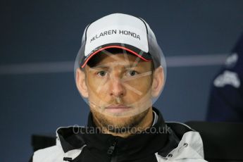 World © Octane Photographic Ltd. F1 Canadian GP FIA Drivers’ Press Conference, Circuit Gilles Villeneuve, Montreal, Canada. Thursday 9th June 2016. McLaren Honda – Jenson Button. Digital Ref :1582LB1D8959